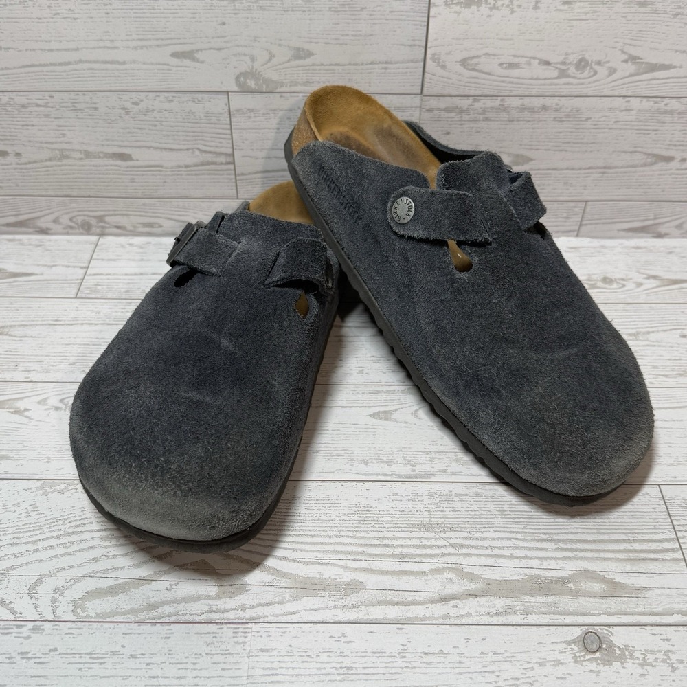 Birkenstock Blue Suede Clog Soft Cork Footbed Leather W8 M6 Unisex EU 39 Boston